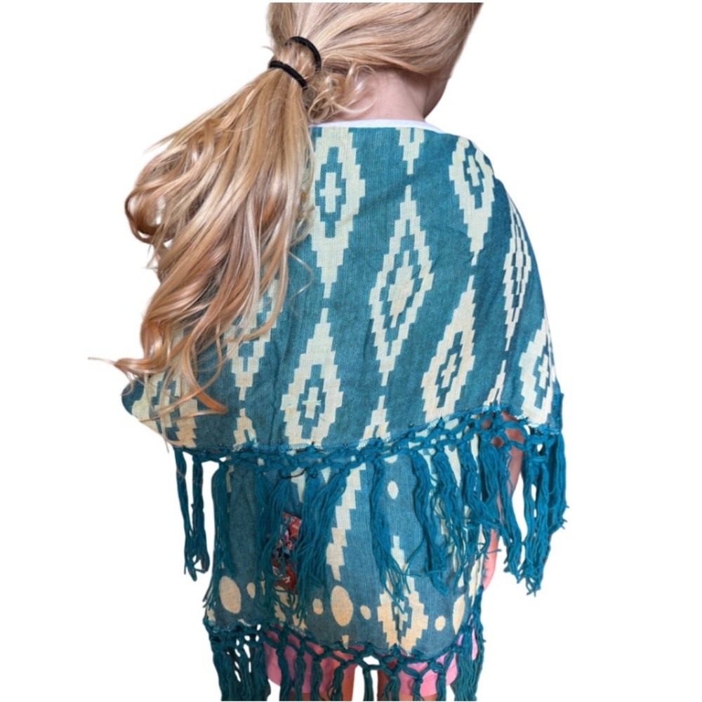 NWT Girls Bohemian Aztec Vest Teal and Light Green w Fringe size 3t Raj